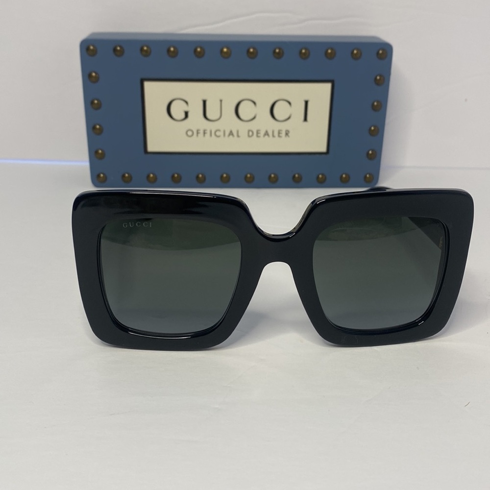 Gucci GG0328s 001 Oversized rectangular Black Gold GG Authentic Sunglasses - Picture 4 of 13